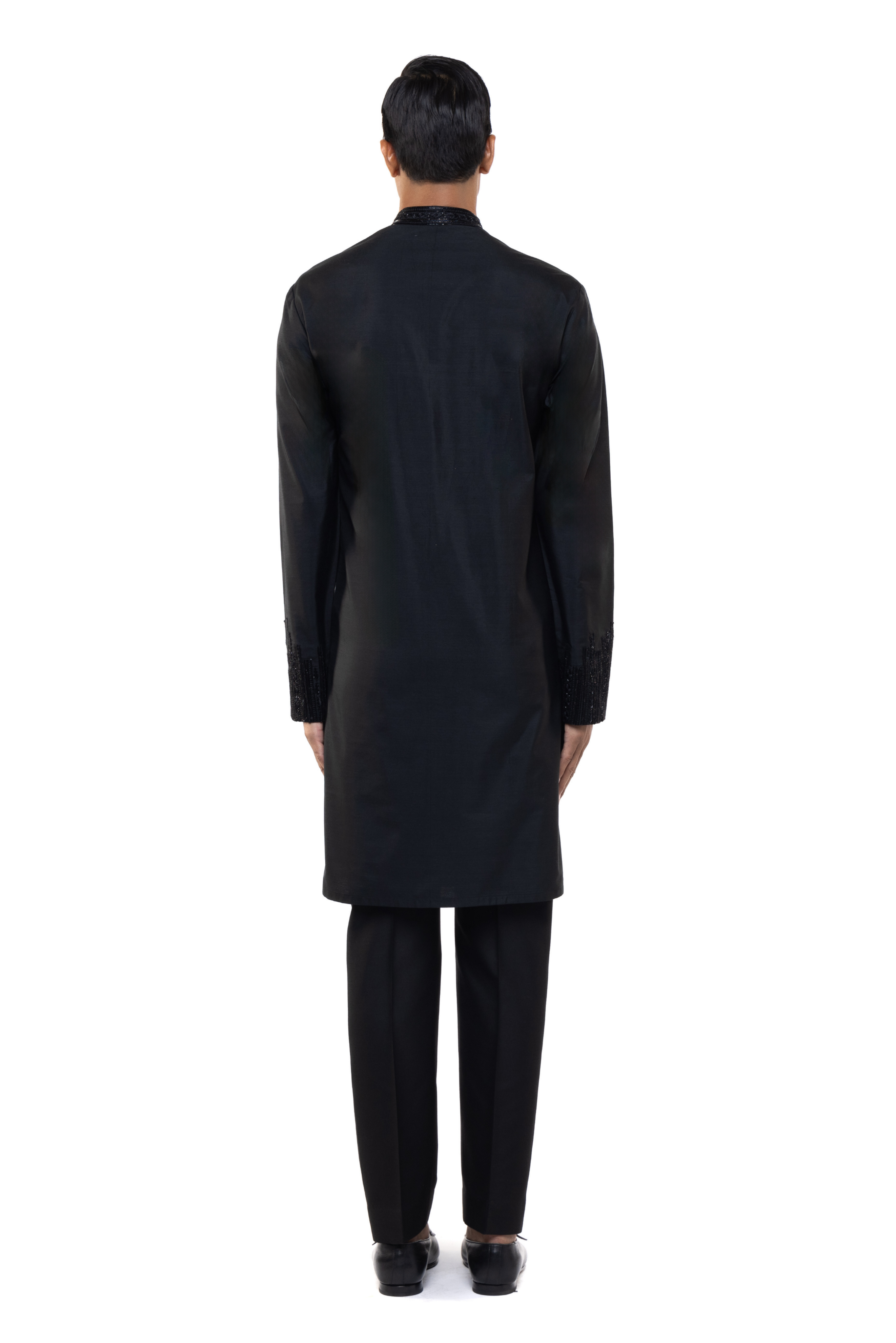 Black Silk Embroidered Placket Kurta Set