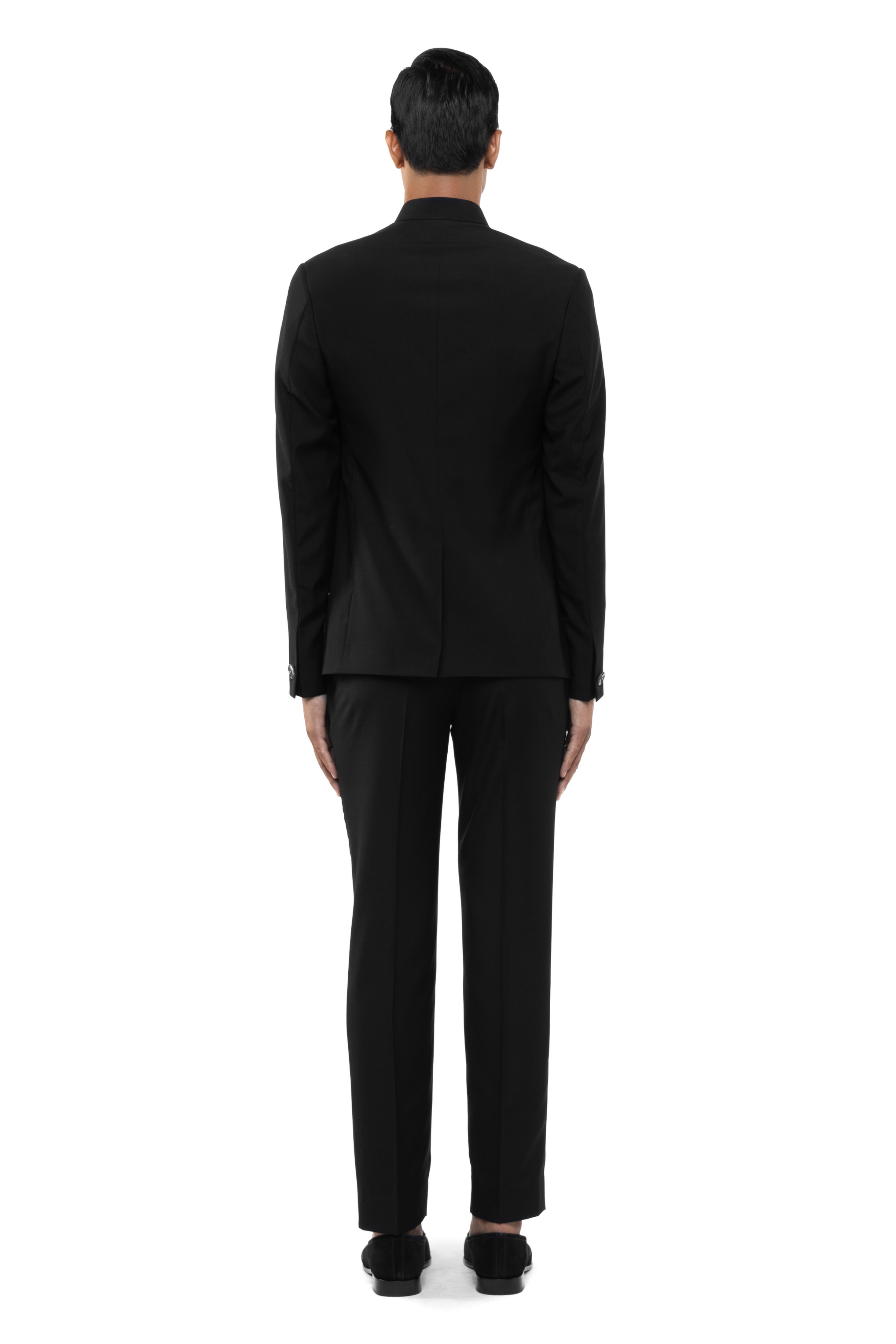 Black Worsted Wool Classic Stand Collar Bandhgala Set