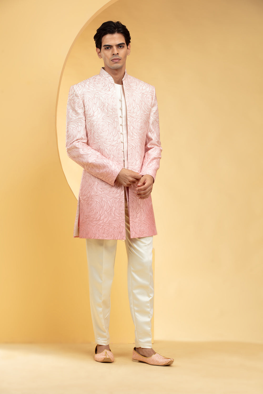 Rose Pink Ombre Open Indo Western Set With All Over Thread Work - Auraya Fashion - Riyaasat Men - #tag1# - #tag2# - #tag3# - #tag3#