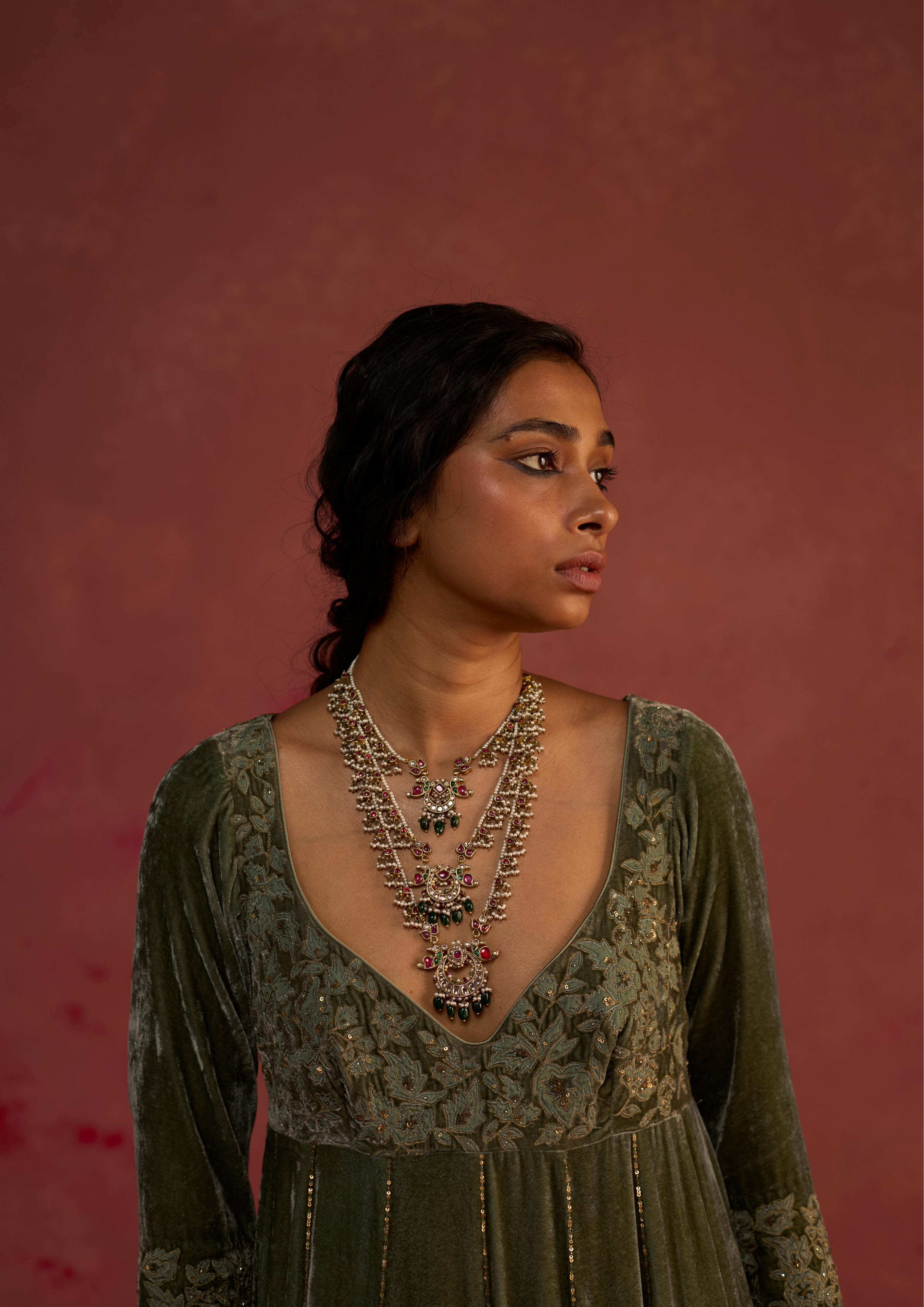 Arisha | Velvet Anarkali Kurta Set with Organza Dupatta