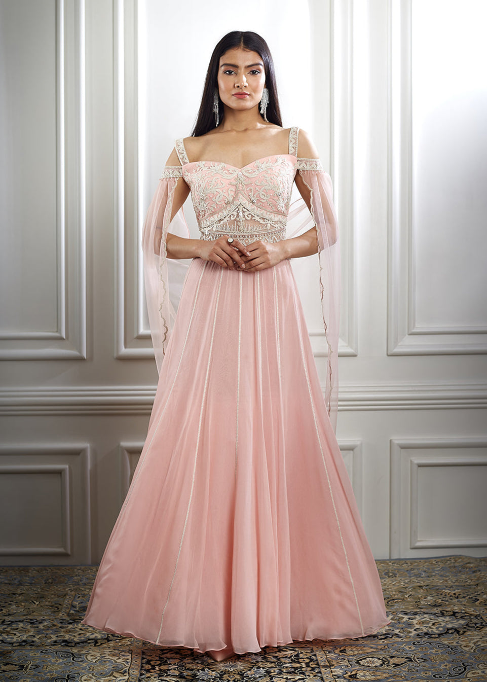 Peach Pink Dori And Hand Embroidered Anarkali
