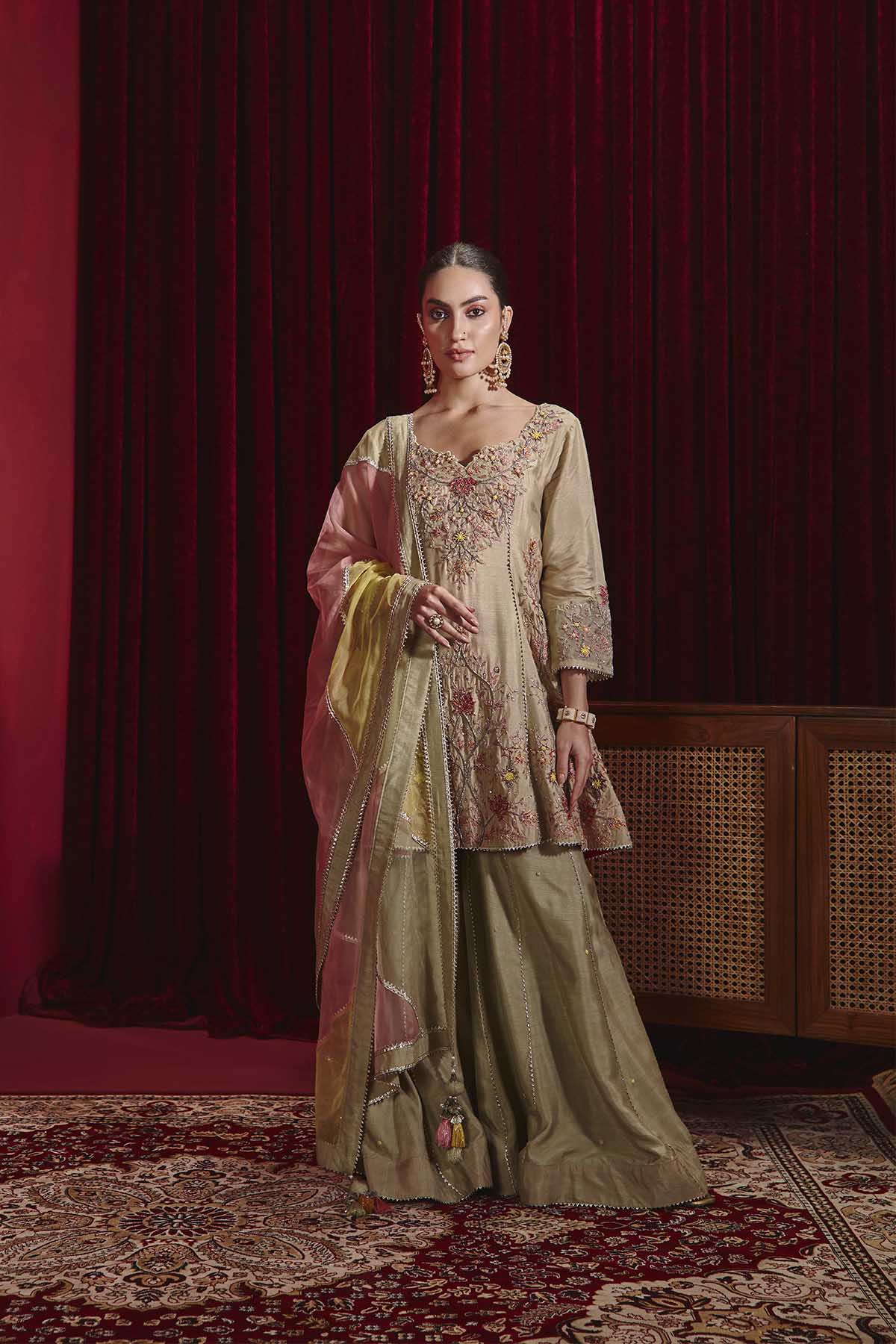 Anahita Mint Green Embroidered Silk Kurta with Garara Set