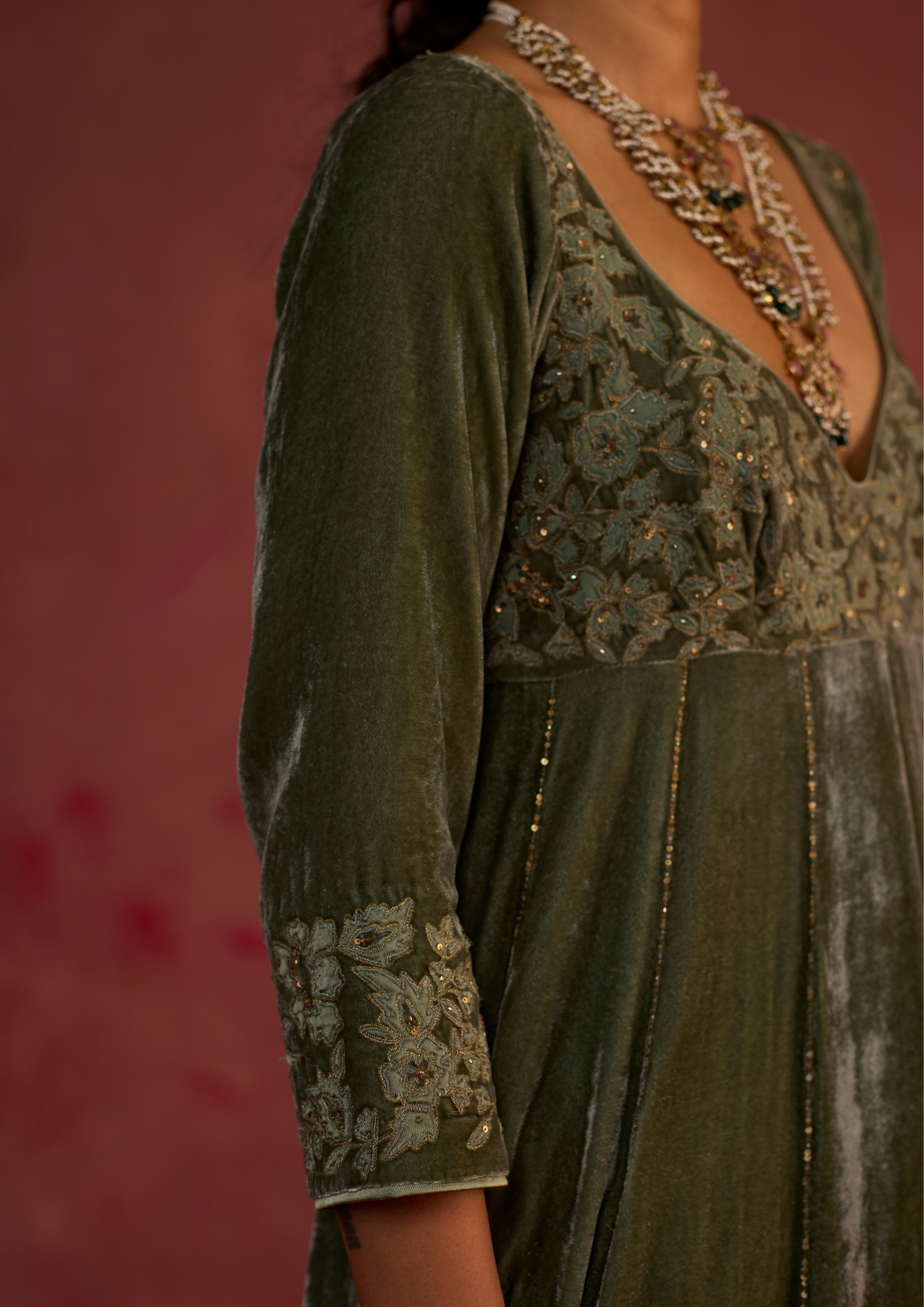 Arisha | Velvet Anarkali Kurta Set with Organza Dupatta