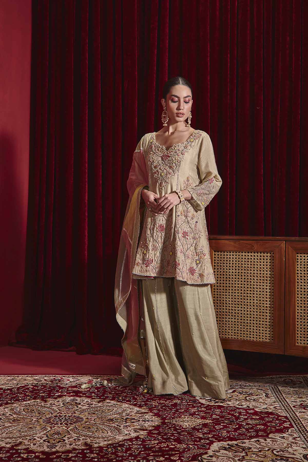 Anahita Mint Green Embroidered Silk Kurta with Garara Set