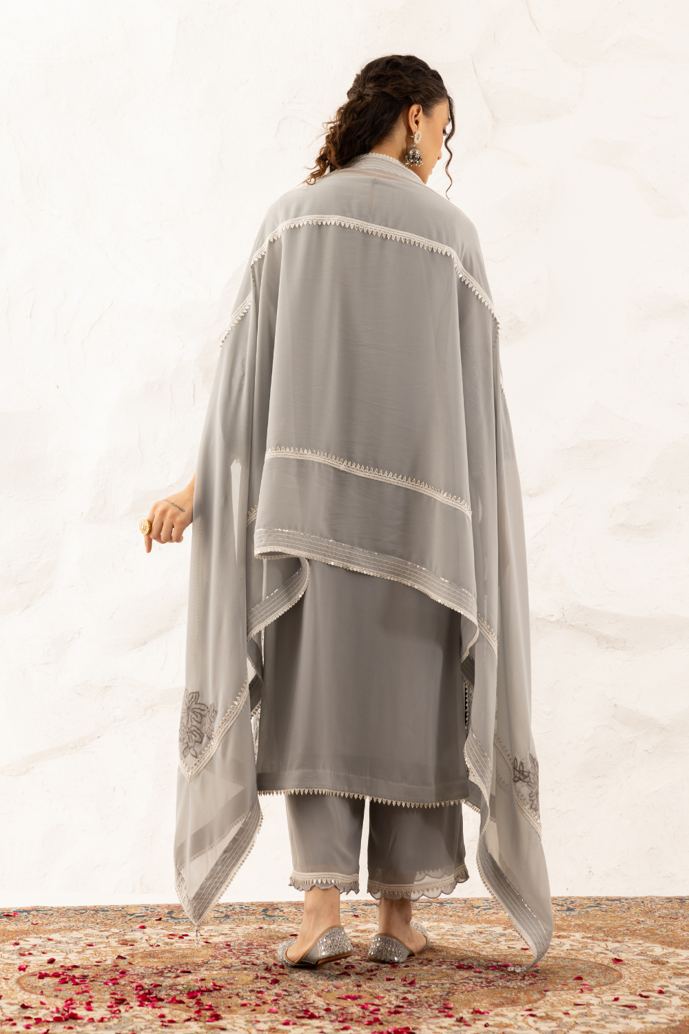 Yukti Embroidered Georgette Suit with Palazzo in Elegant Grey