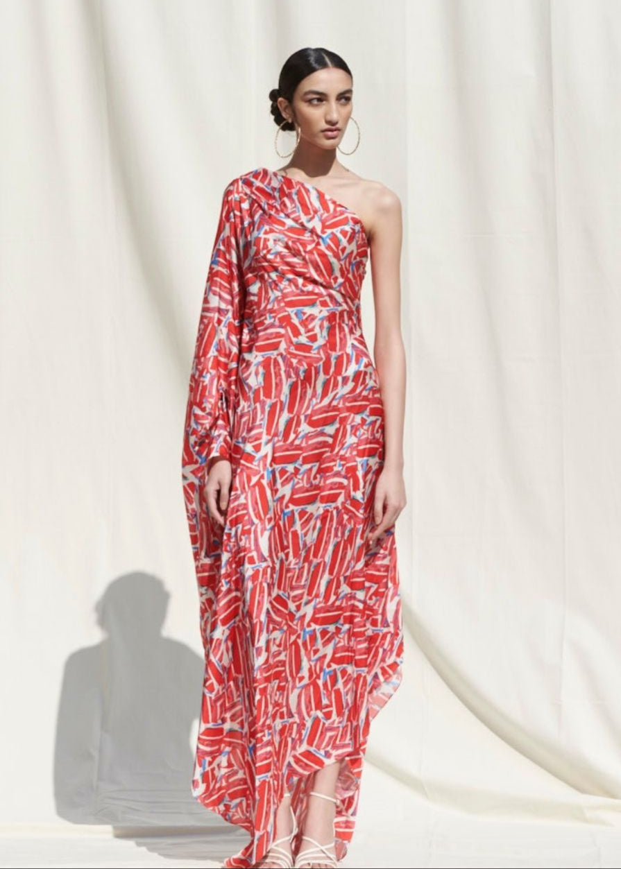 One Shoulder Drape Kaftan Dress