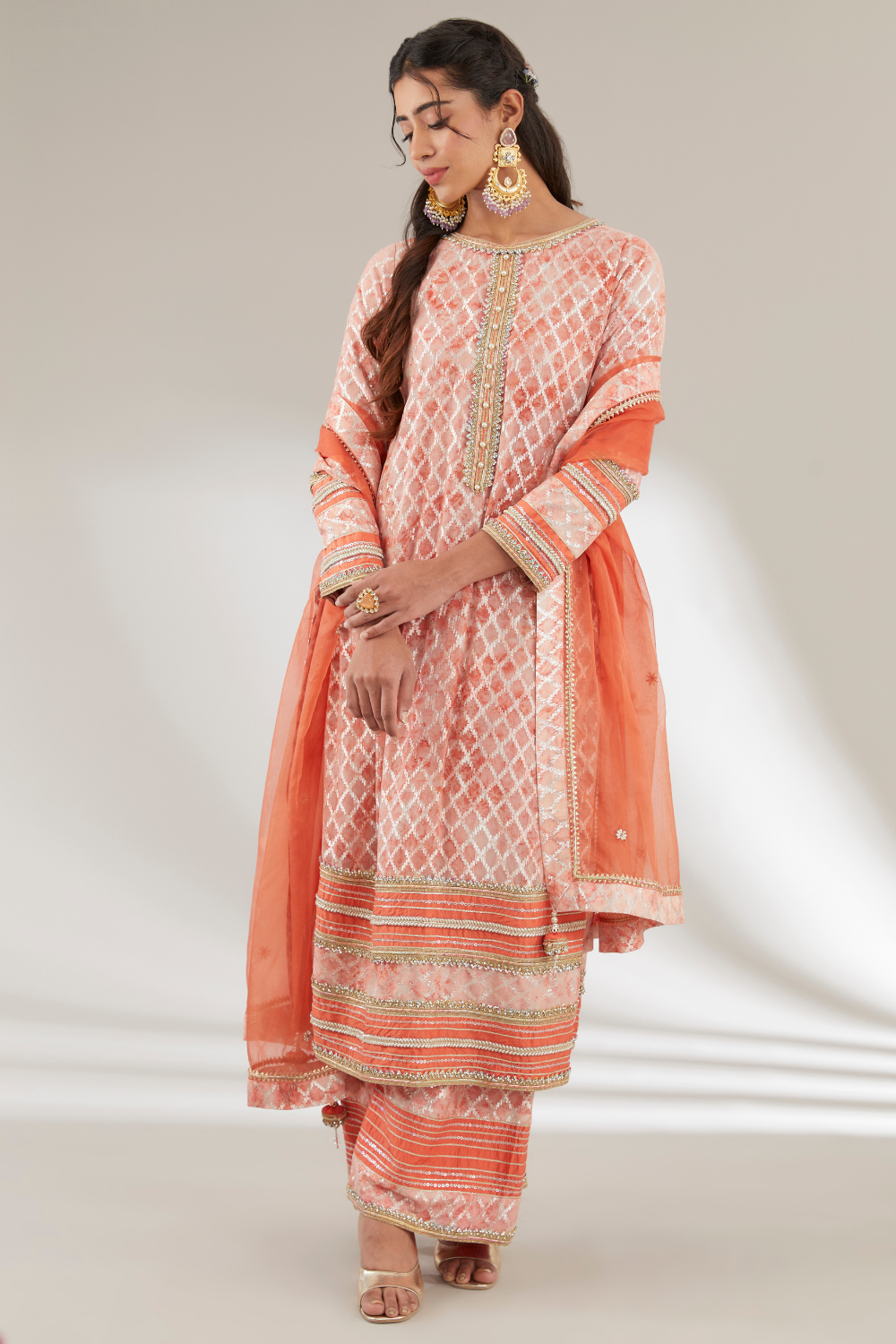 Rewa Rust Orange Upada Silk Embroidered Suit Set