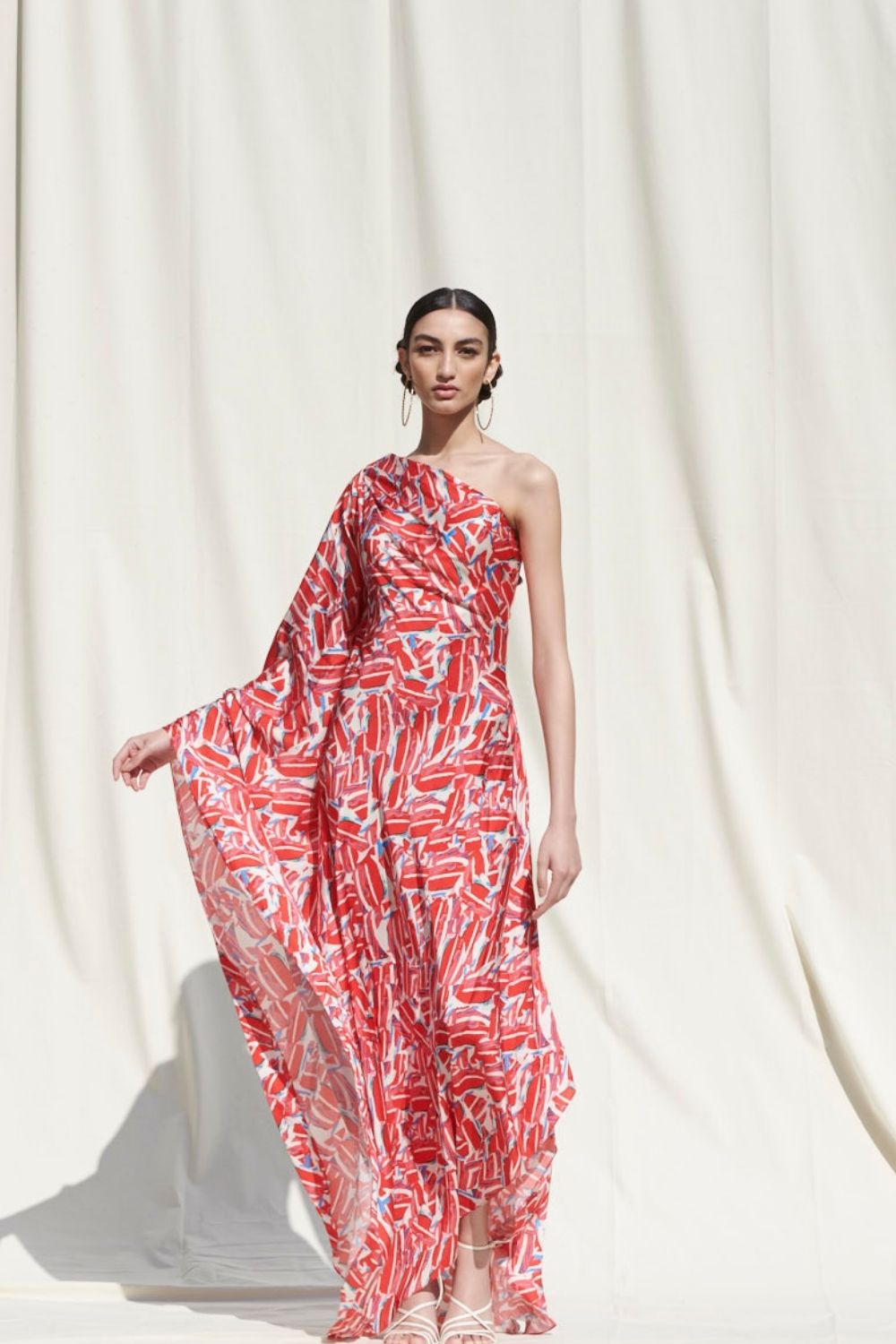 One Shoulder Drape Kaftan Dress