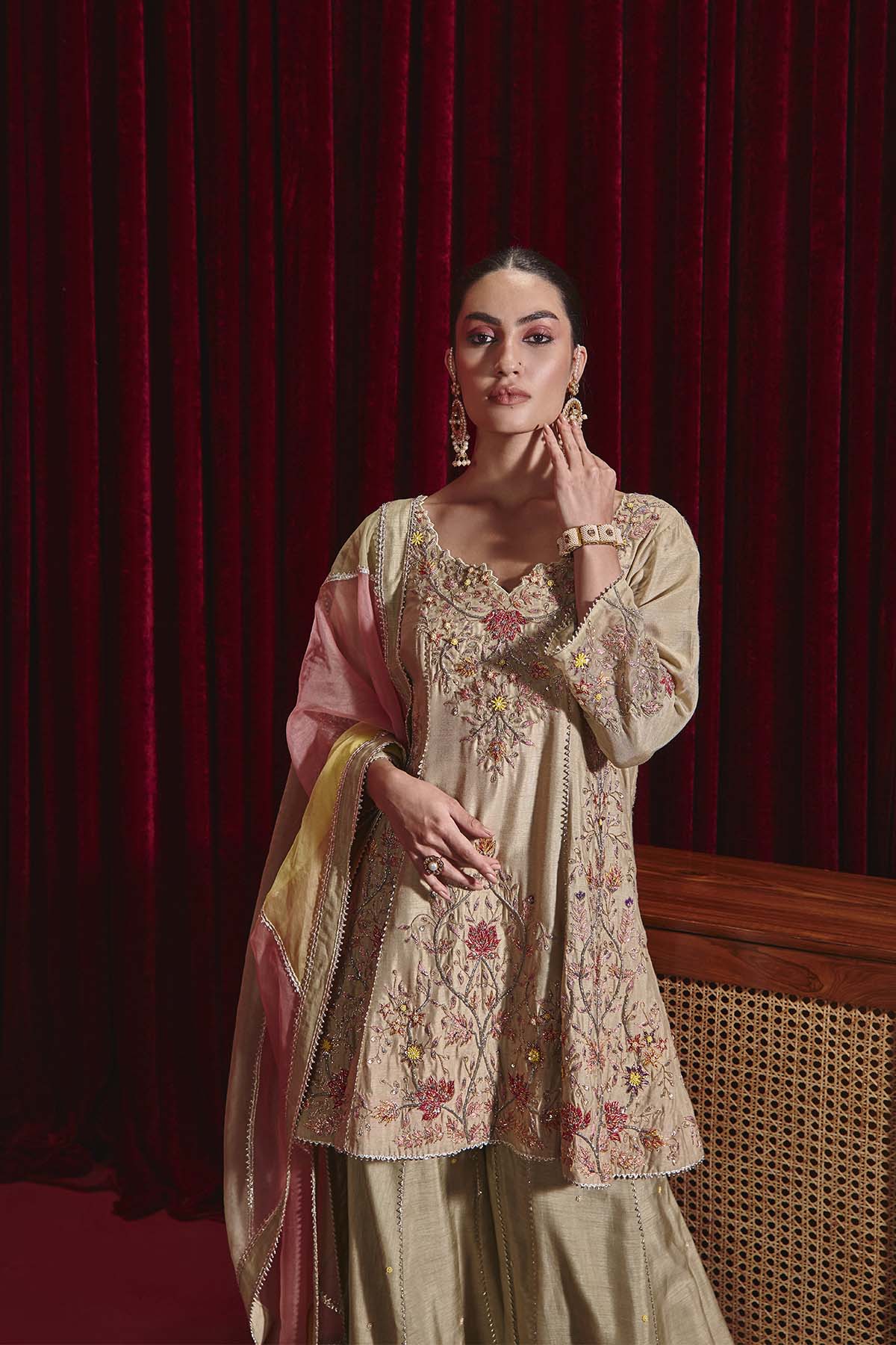 Anahita Mint Green Embroidered Silk Kurta with Garara Set