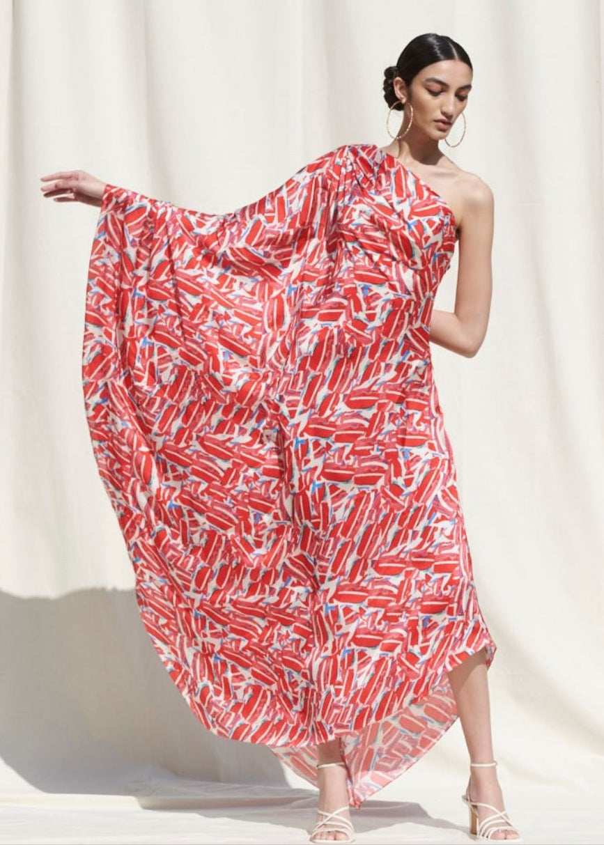 One Shoulder Drape Kaftan Dress