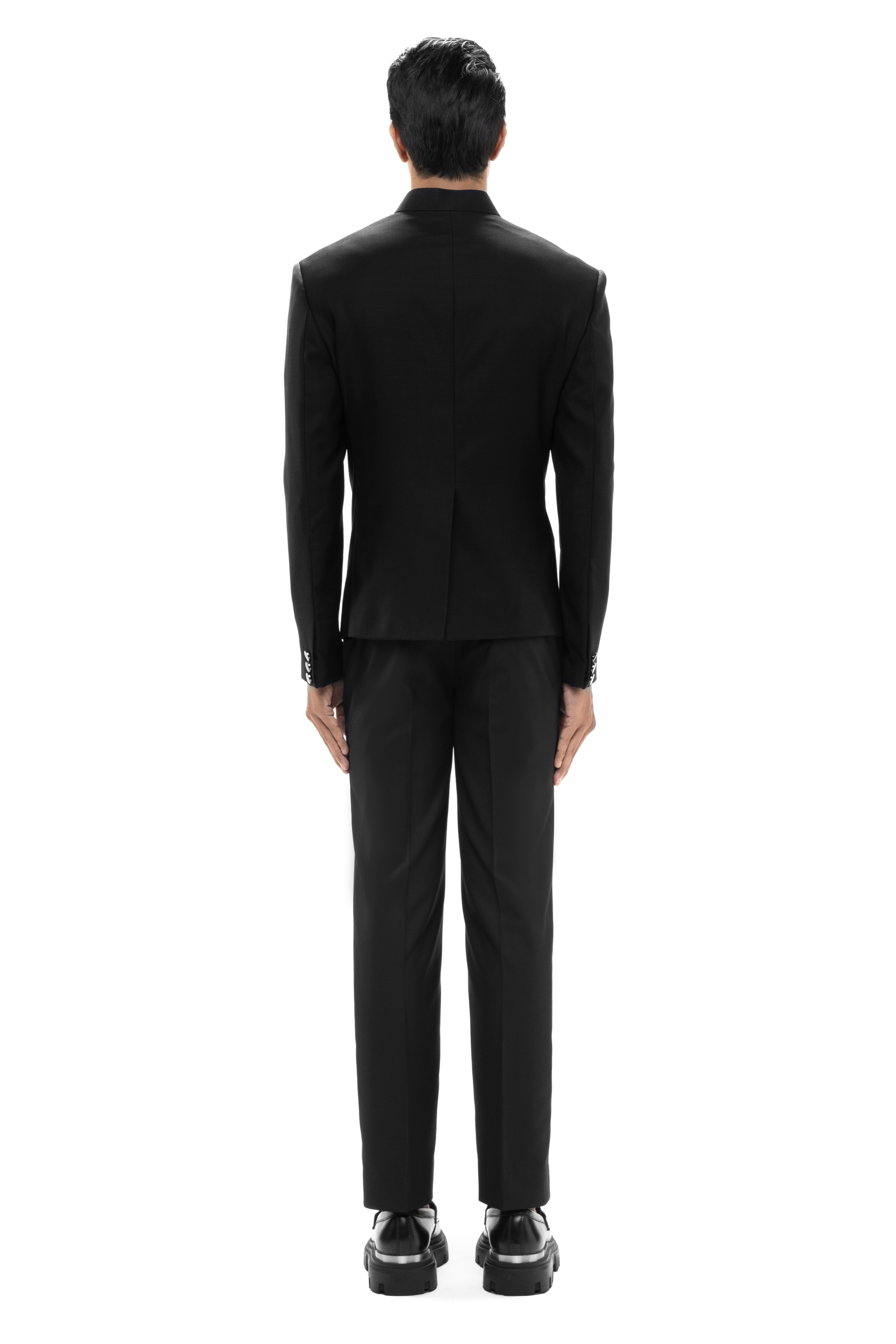 Black Worsted Wool Metal Button Bandhgala Set