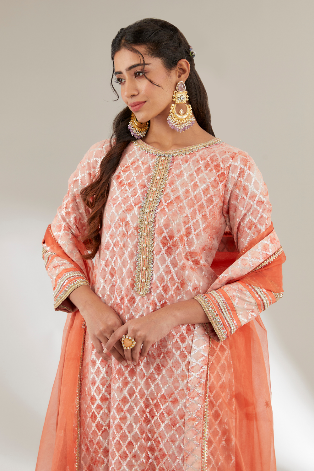 Rewa Rust Orange Upada Silk Embroidered Suit Set