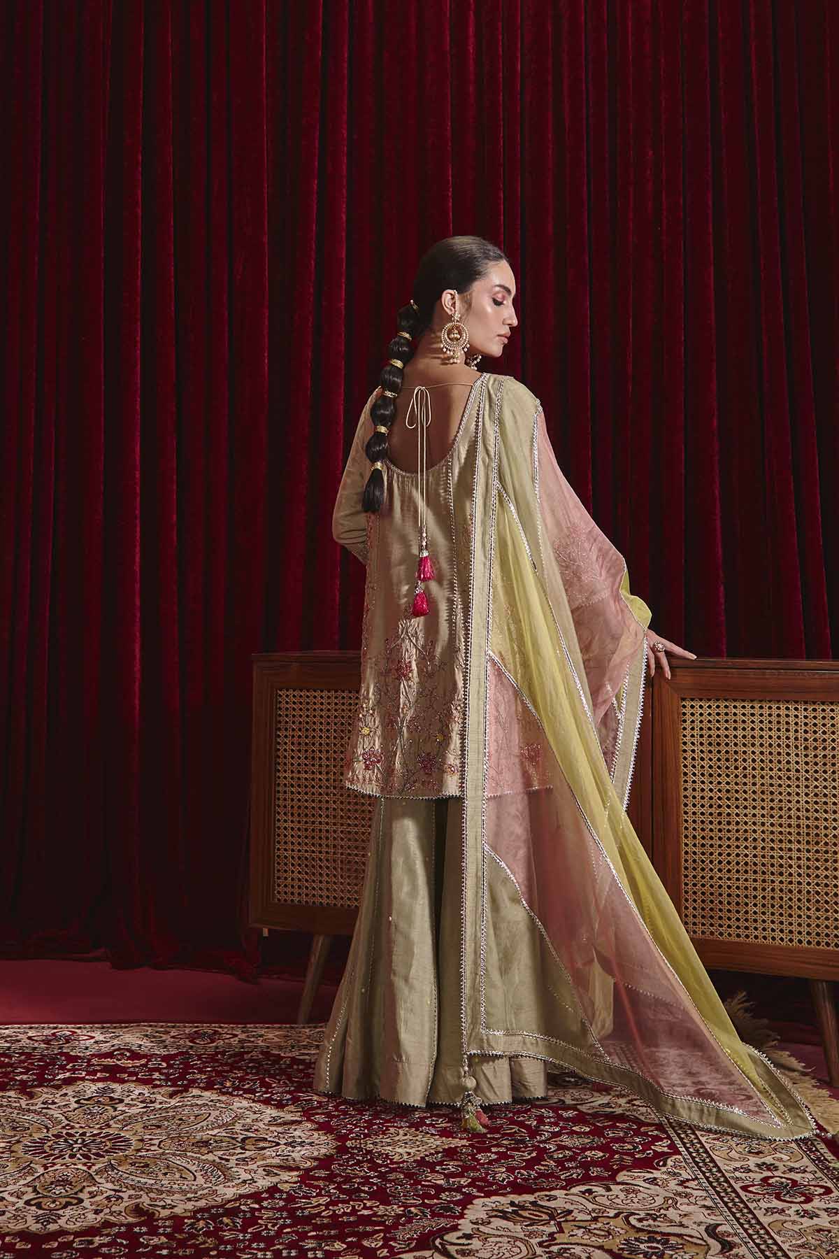 Anahita Mint Green Embroidered Silk Kurta with Garara Set