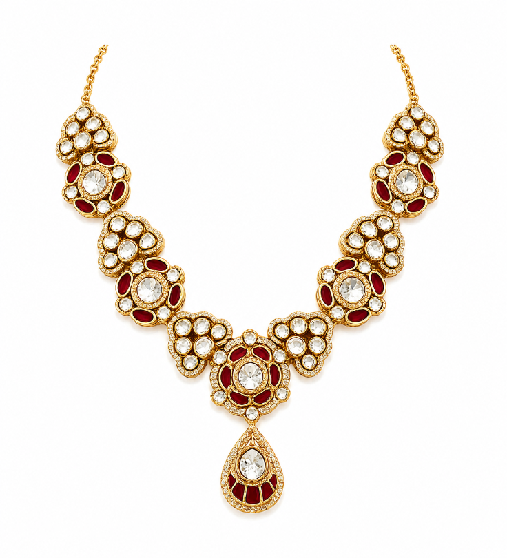 Ruby Kundan Choker Necklace Set with Drop Earring