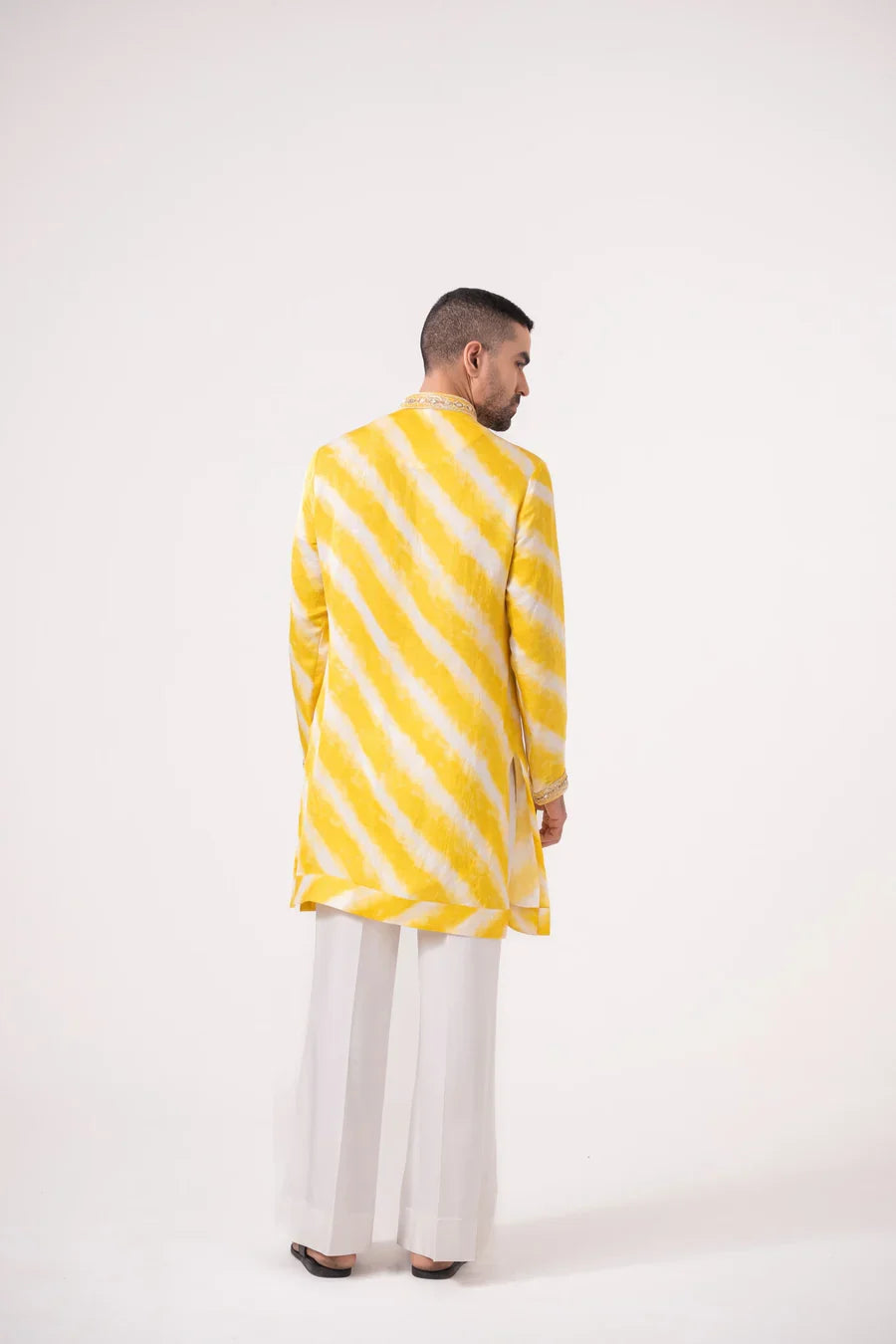 Yellow Leheriya Silk Kurta