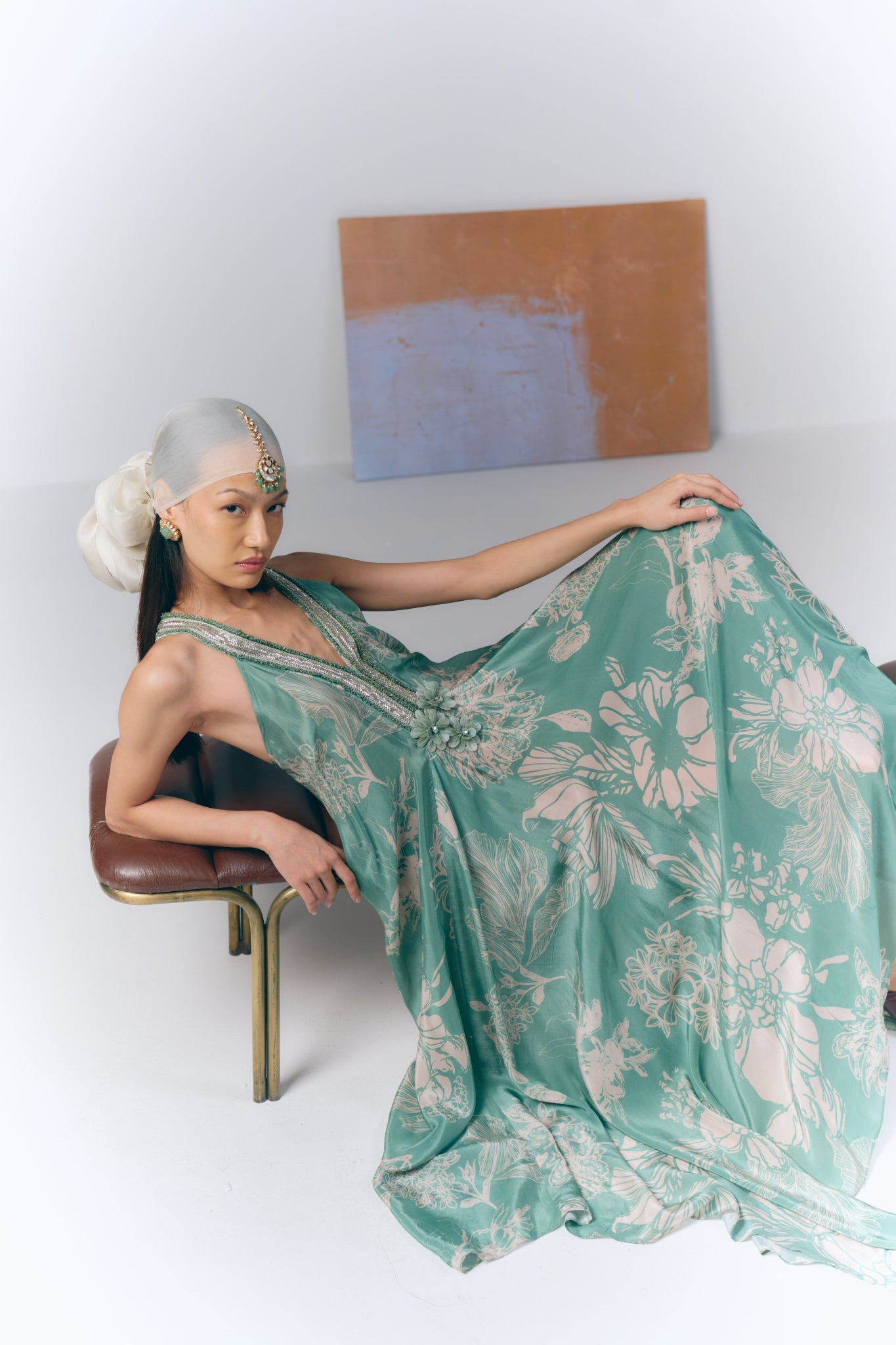 Aqua Whisper printed Long Dress