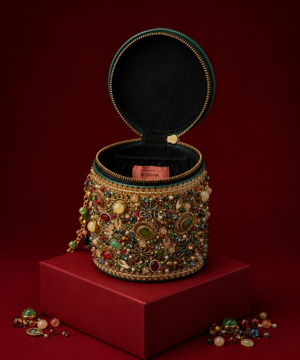 Noorani Multicolor Leather Embellished Cylinder Mini Bag