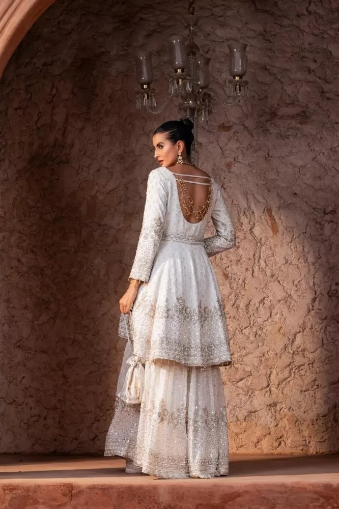 Ivory Pearl Embroidered Sharara Set