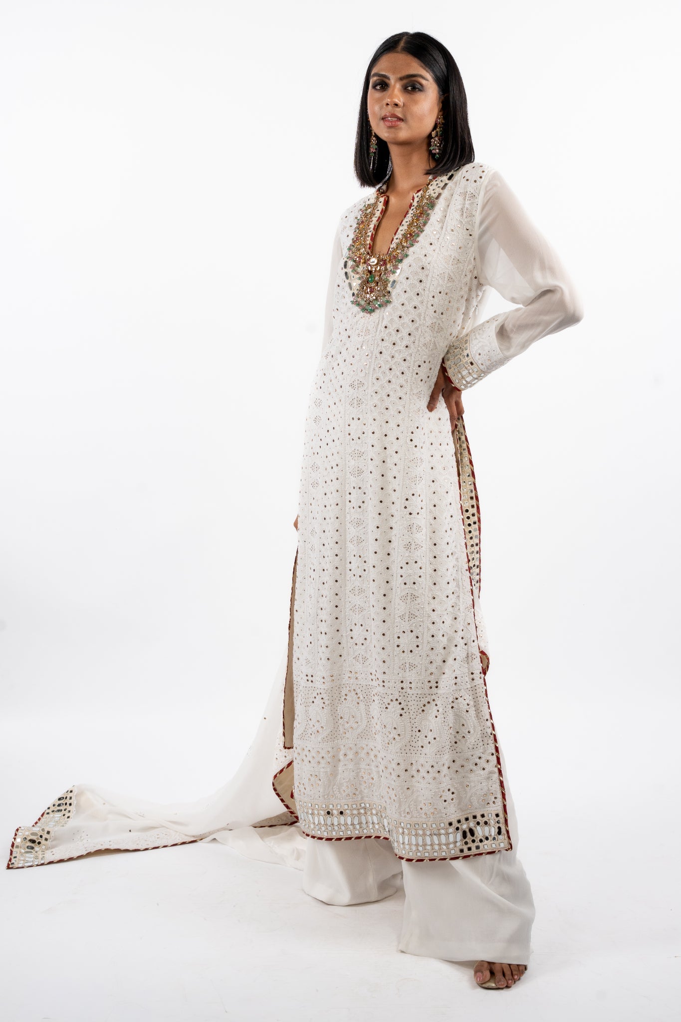 Ivory Mirrorwork Anarkali Set