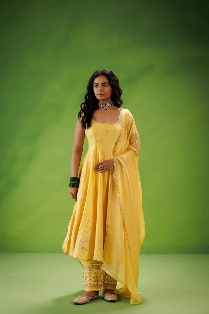 Yellow anarkali set