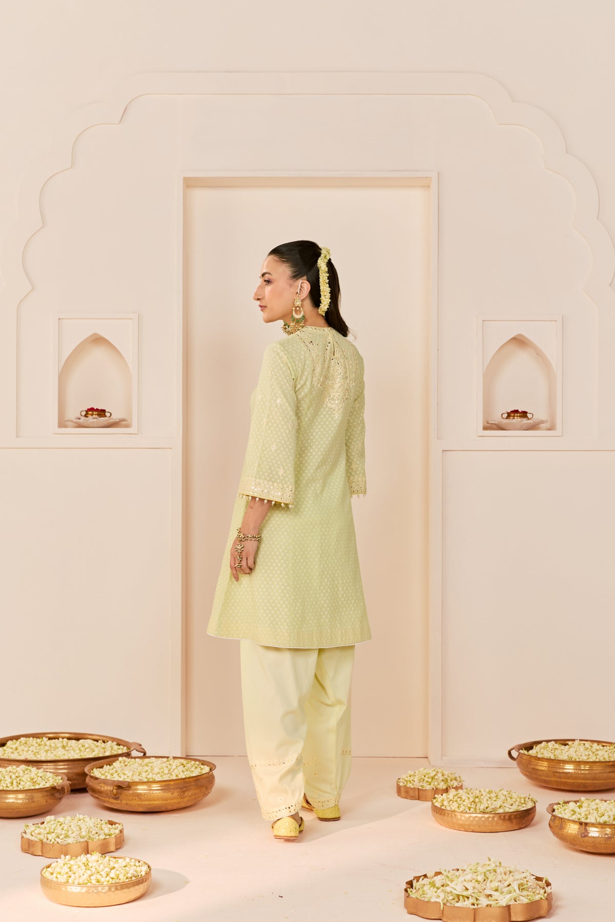 Mint Green Chanderi Silk Short Choga Salwar Suit Set for Women