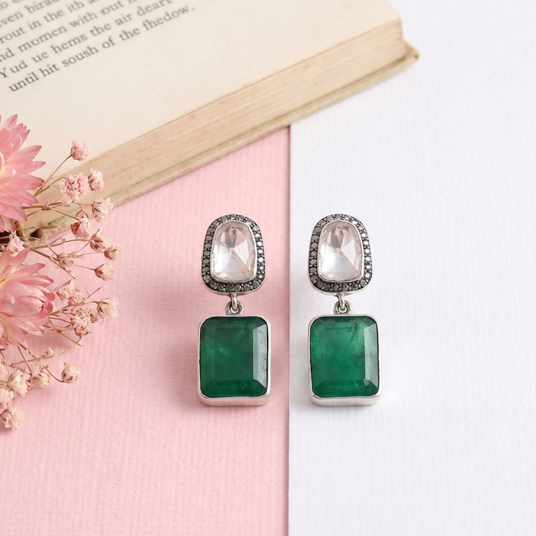 Royal Green Moissanite Earrings by Sangeeta Boochra