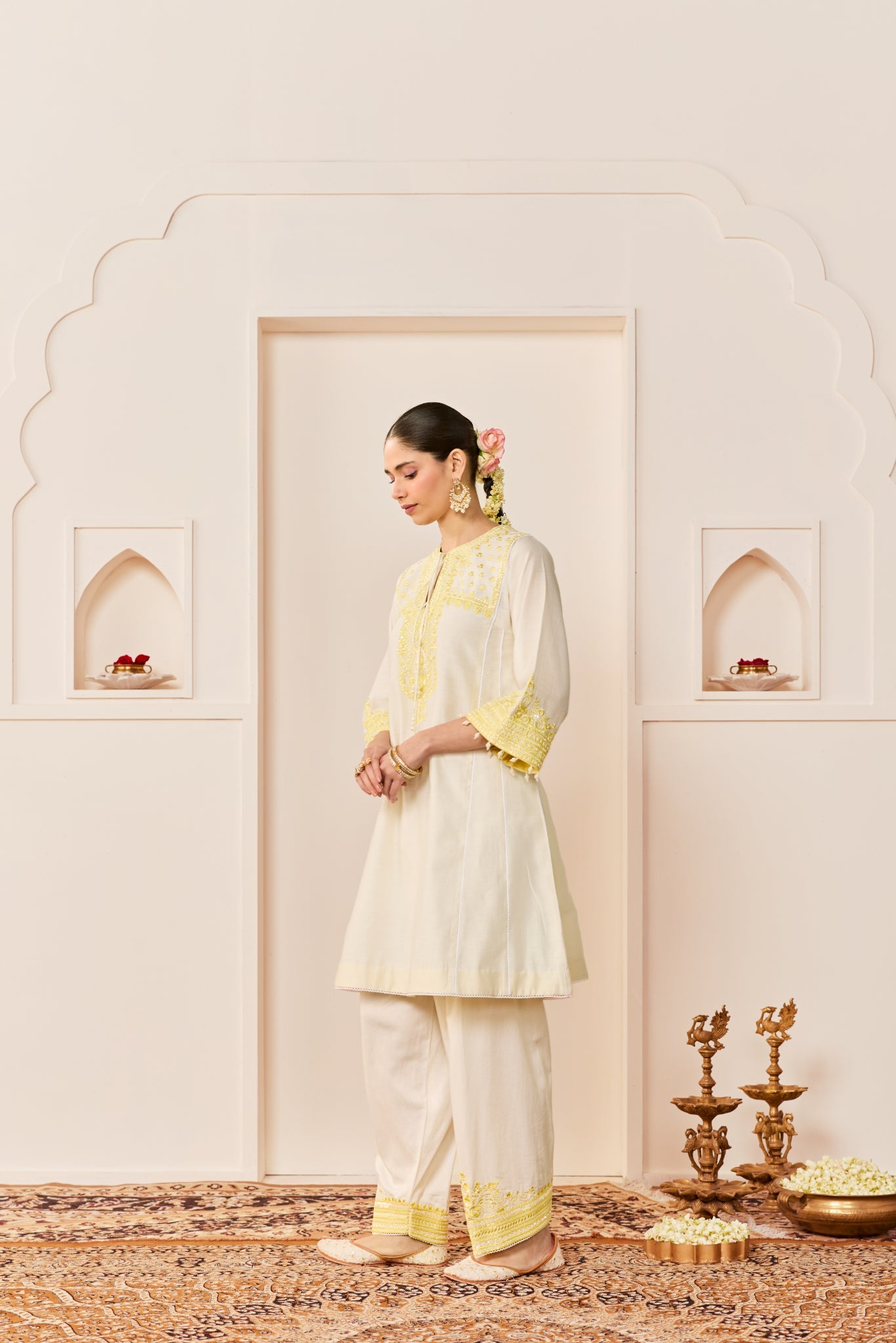 ARSHIYA - DAISY IVORY WITH LEMON YELLOW CHOGA WITH SALWAR