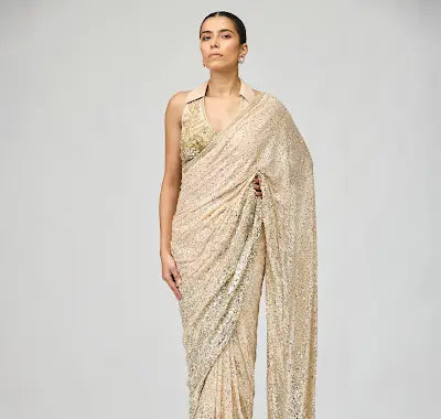 Ombre Beige GGT Embellished Saree Set for Festive Evenings