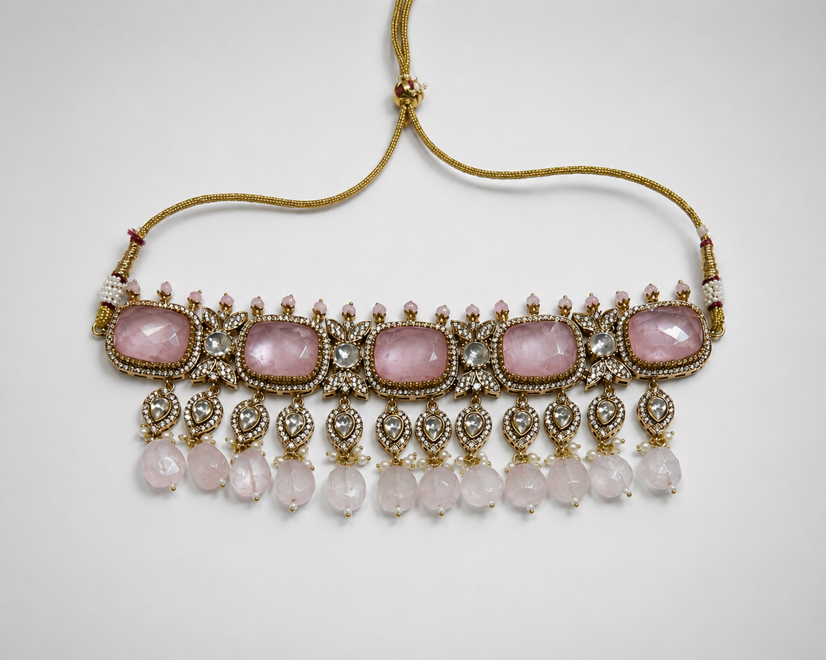 Pastel Pink Polki Choker Set