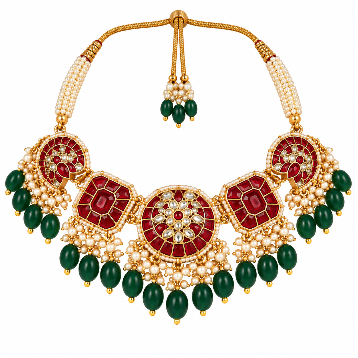 Ruby Green Kundan Bead Necklace Set