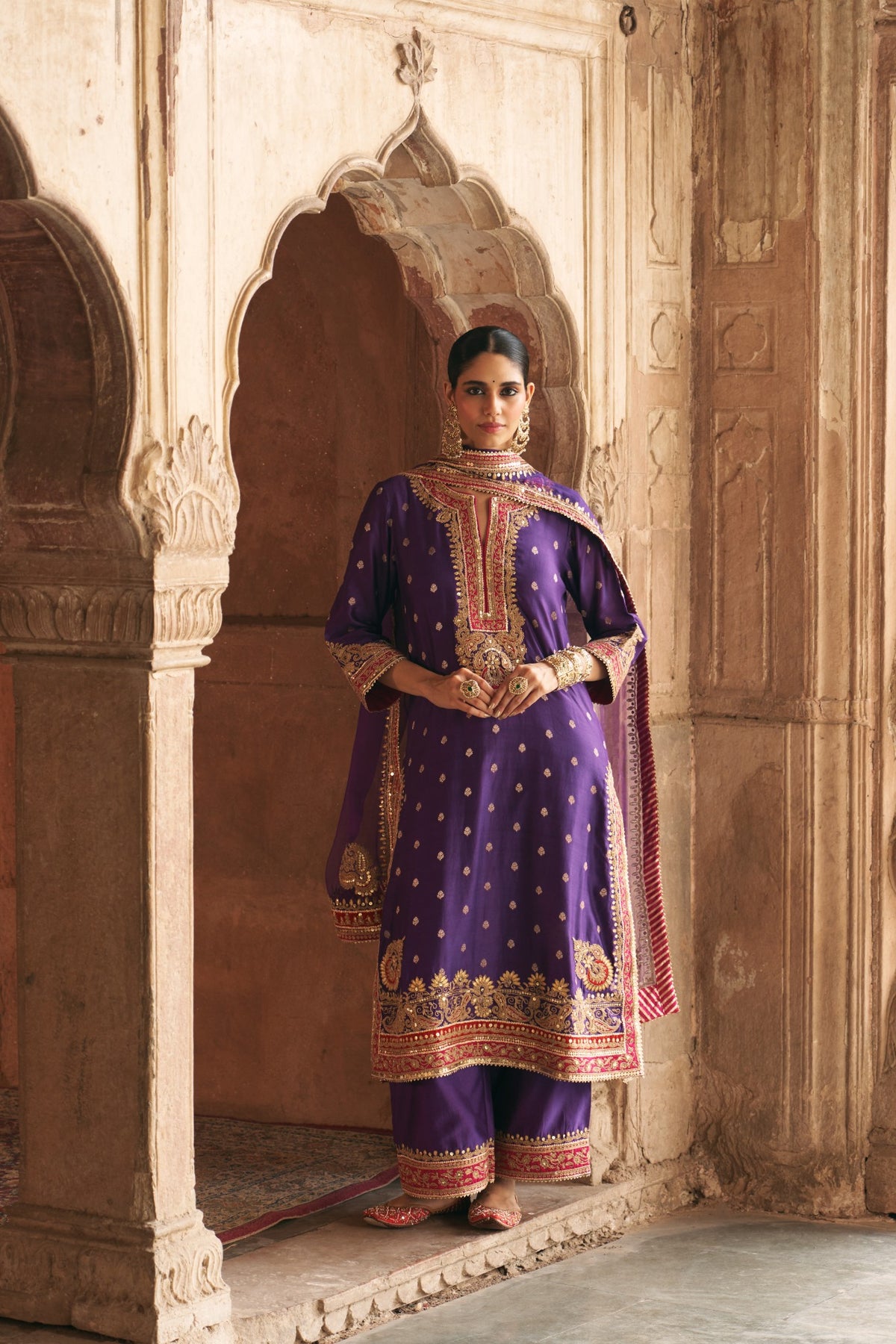 Sobia Deep Purple Embroidered Kurta Set with Silk Organza Dupatta