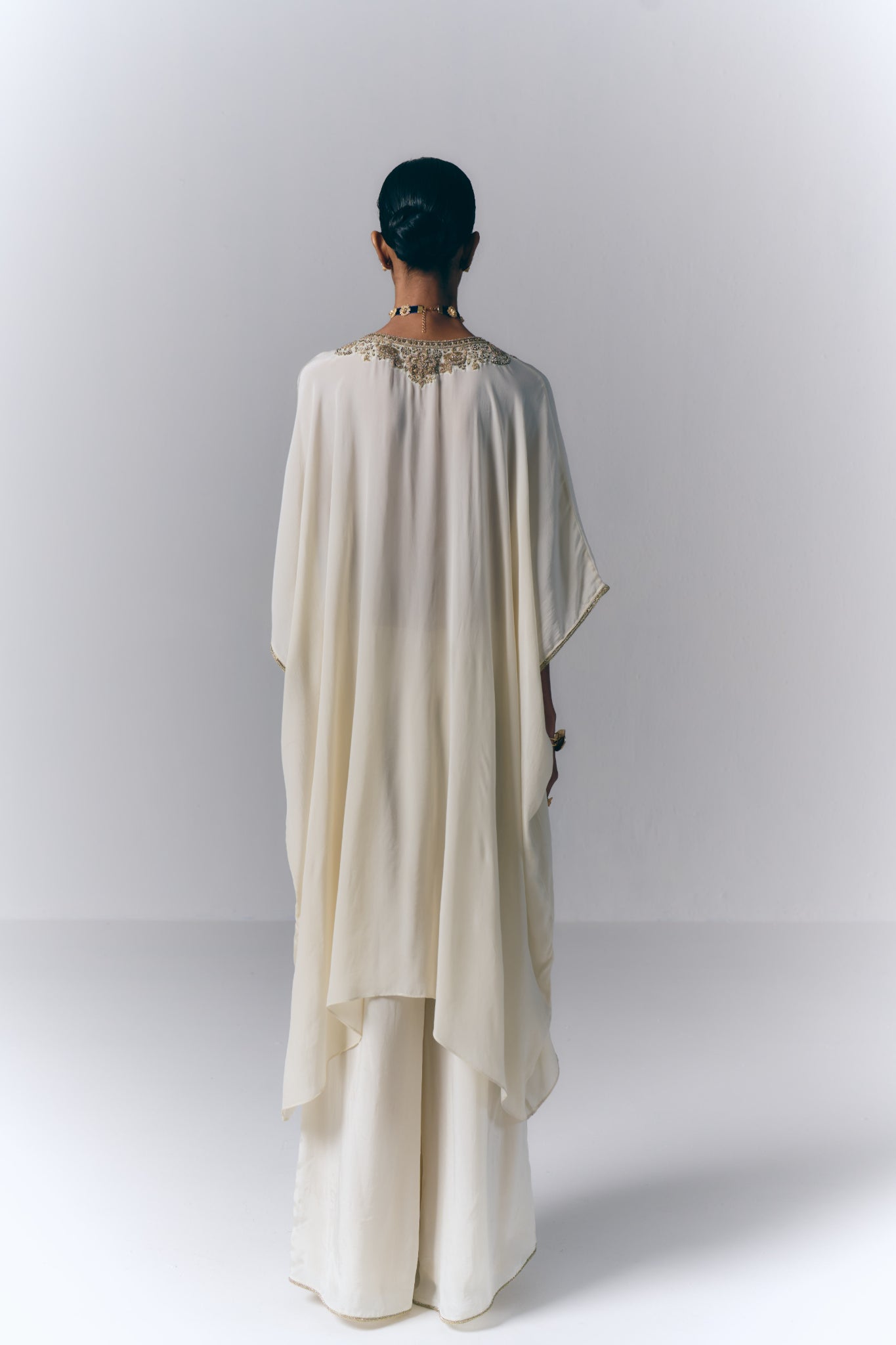 Ivory Embroidered Kaftan Set