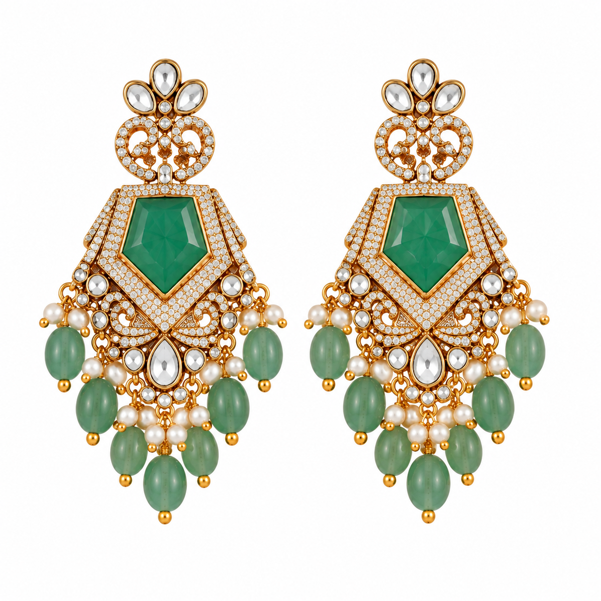 Emerald Pearl Statement Necklace Set