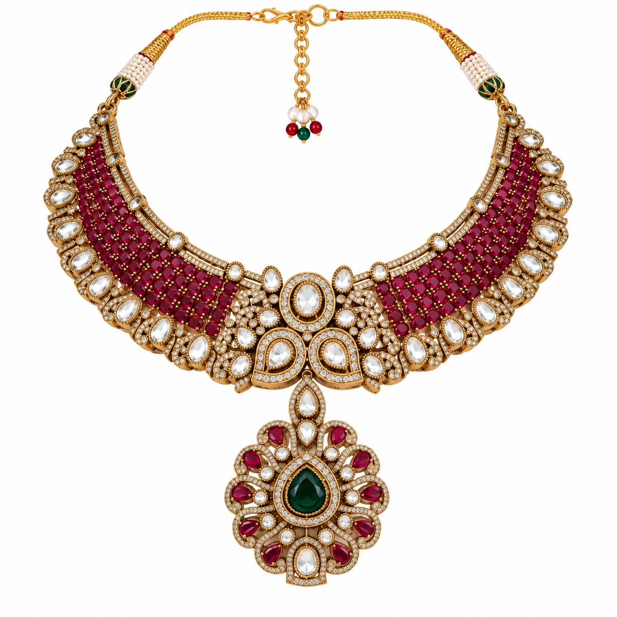 Ruby Moissanite Statement Necklace Set