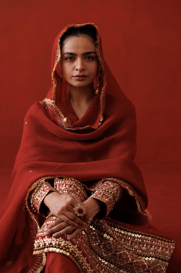 Rustic red halter neck kurta set