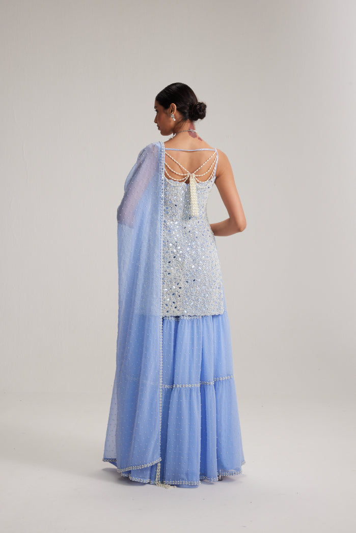 Dew Blue Kurta and Sharara Set