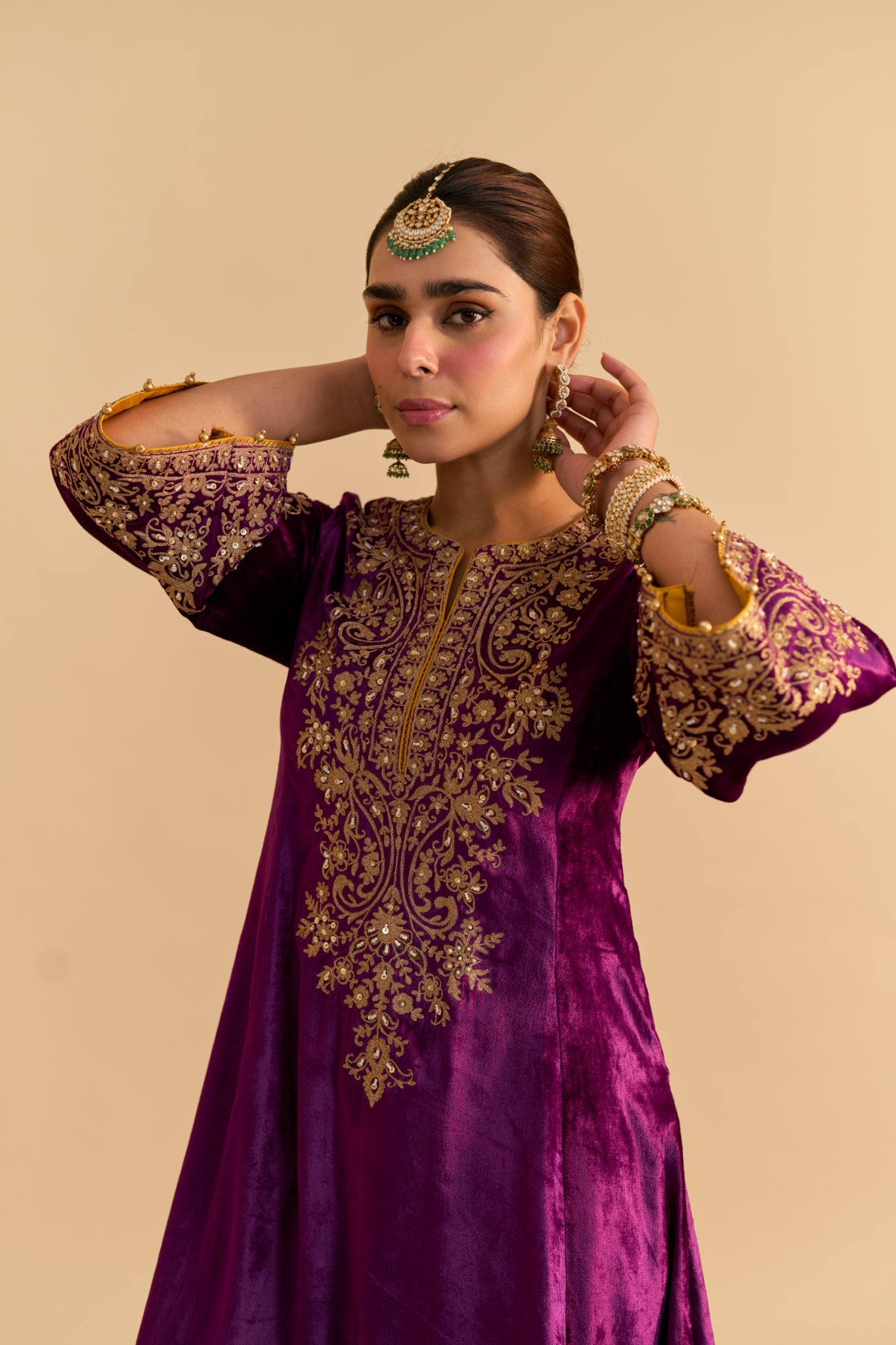 Eira - Deep Purple A-line Kurta with Dhoti with Dupatta
