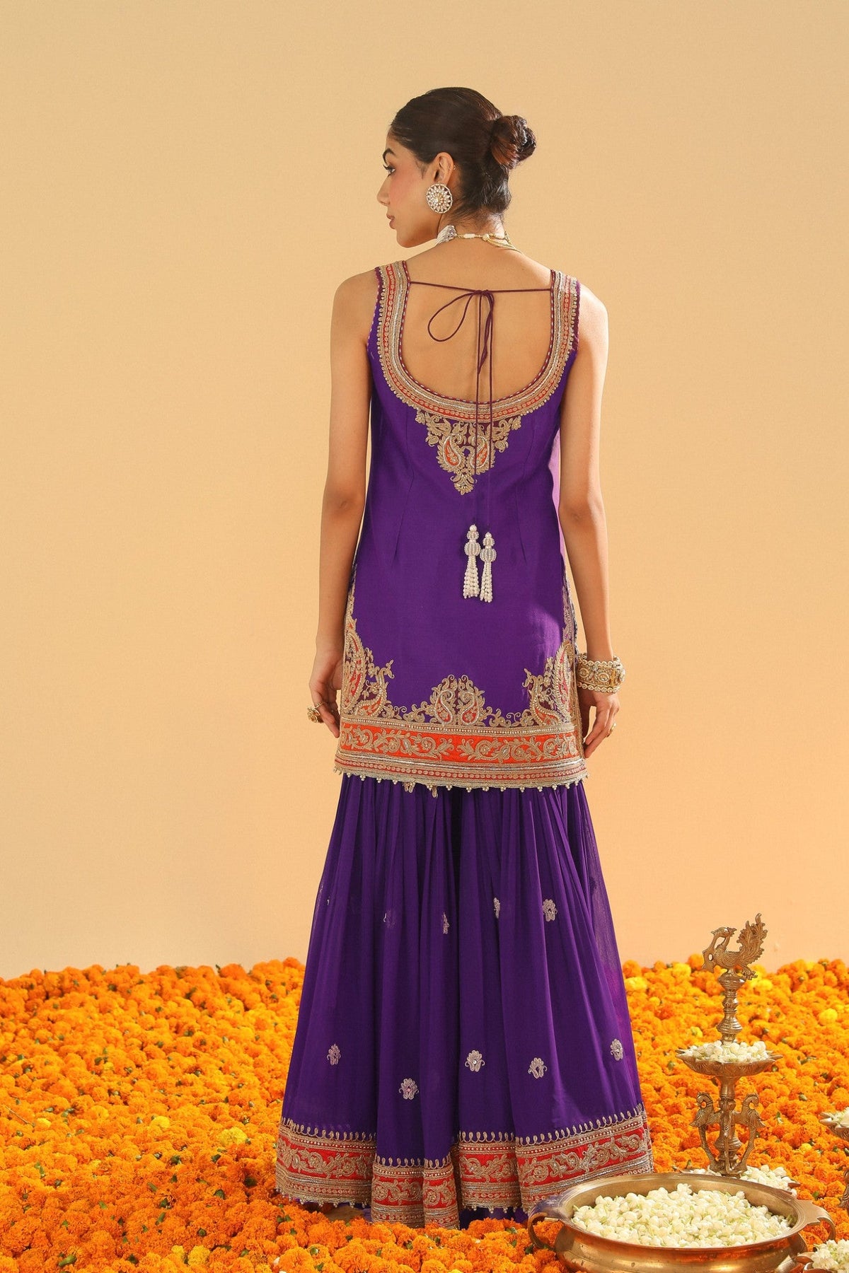 Maziyah - Deep Purple Short Kurta with Garara