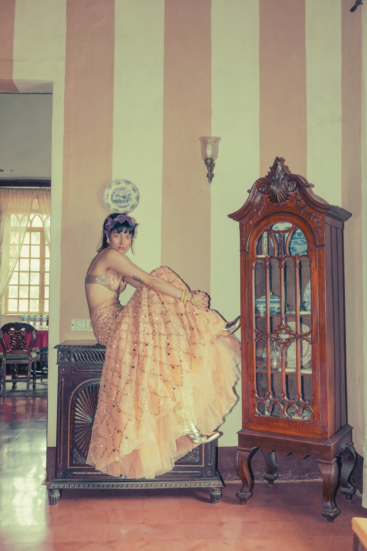 Beaded Floral Embroidery, Tulle & Silk, Lehenga Set, Mermaid Silhouette