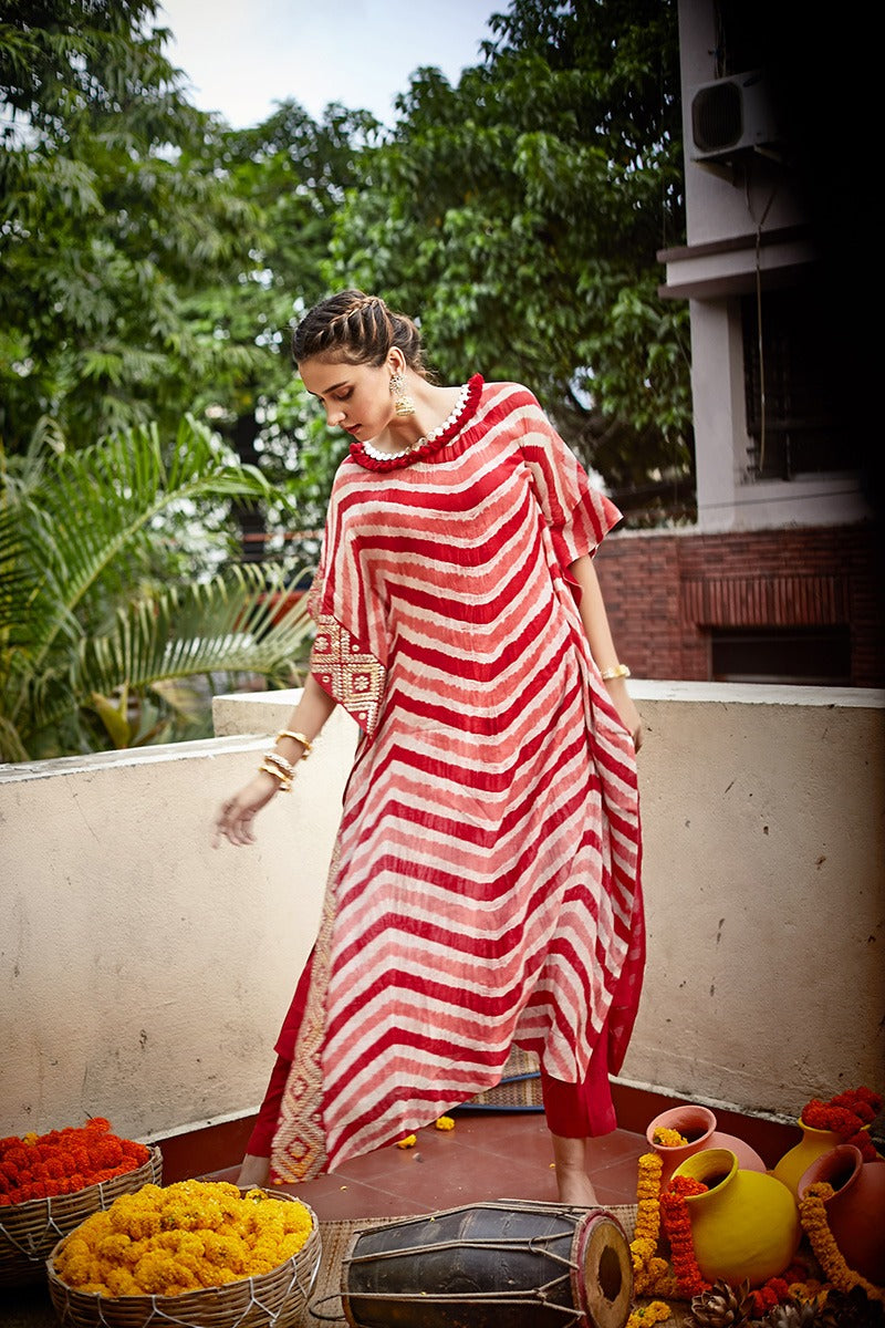 leheria kaftan set with gota embroidery