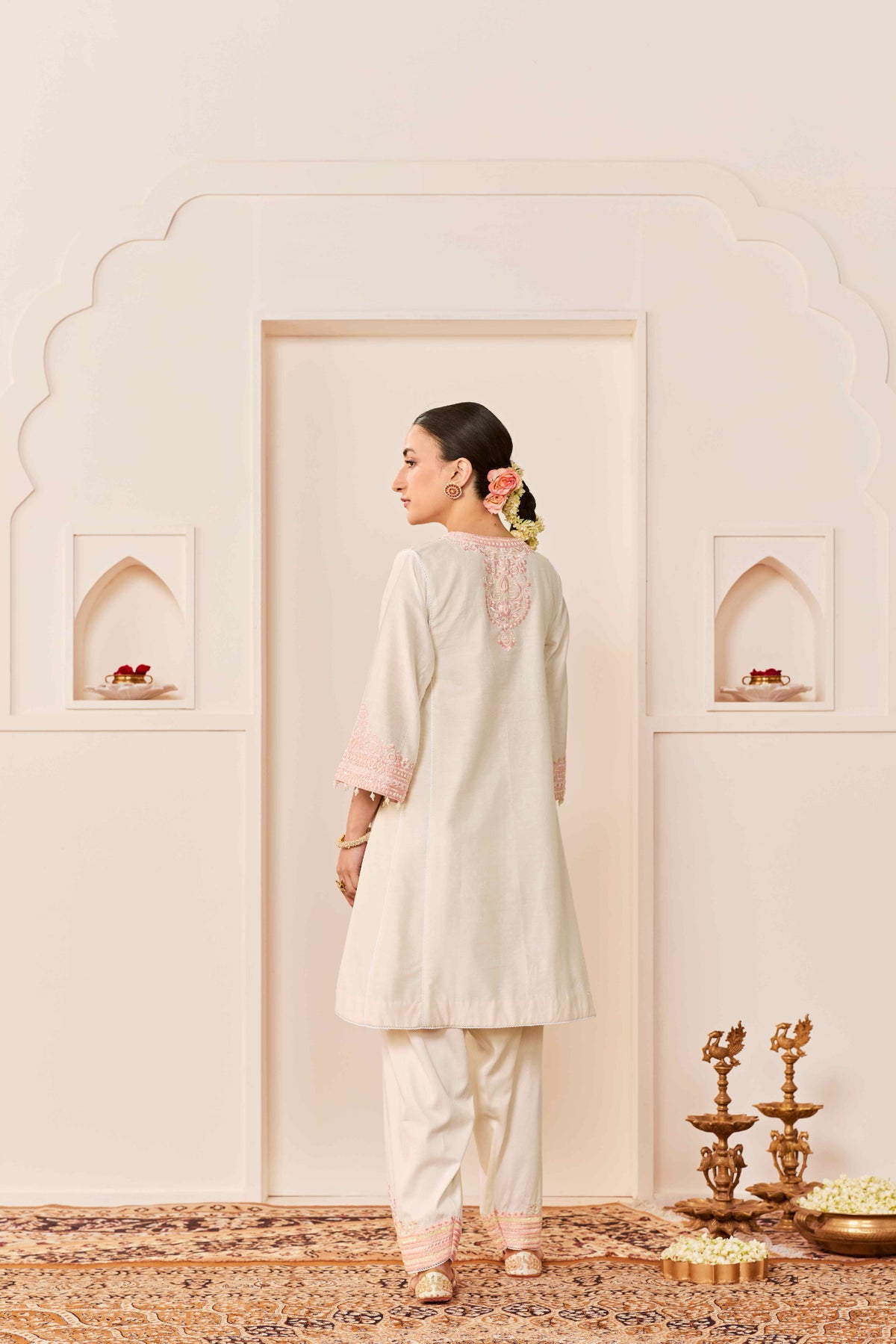 Daisy Ivory Pink Choga with Salwar in Pure Silk Chanderi