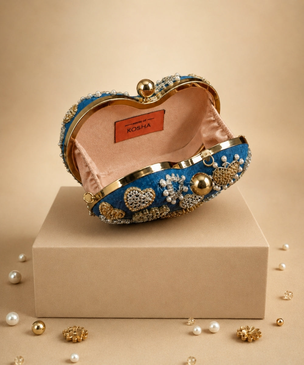 Alizeh Gold & Silver Denim Embroidered Heart Bag