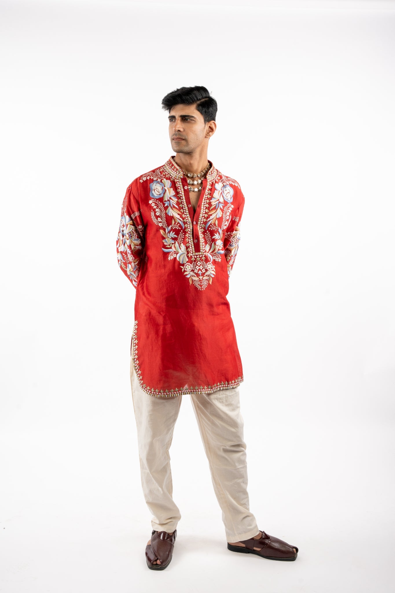 Scarlet Bloom Embroidered Kurta Set for Men