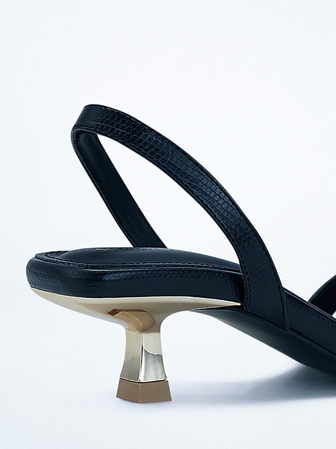 Black Sculptural Gold Heel Slingback