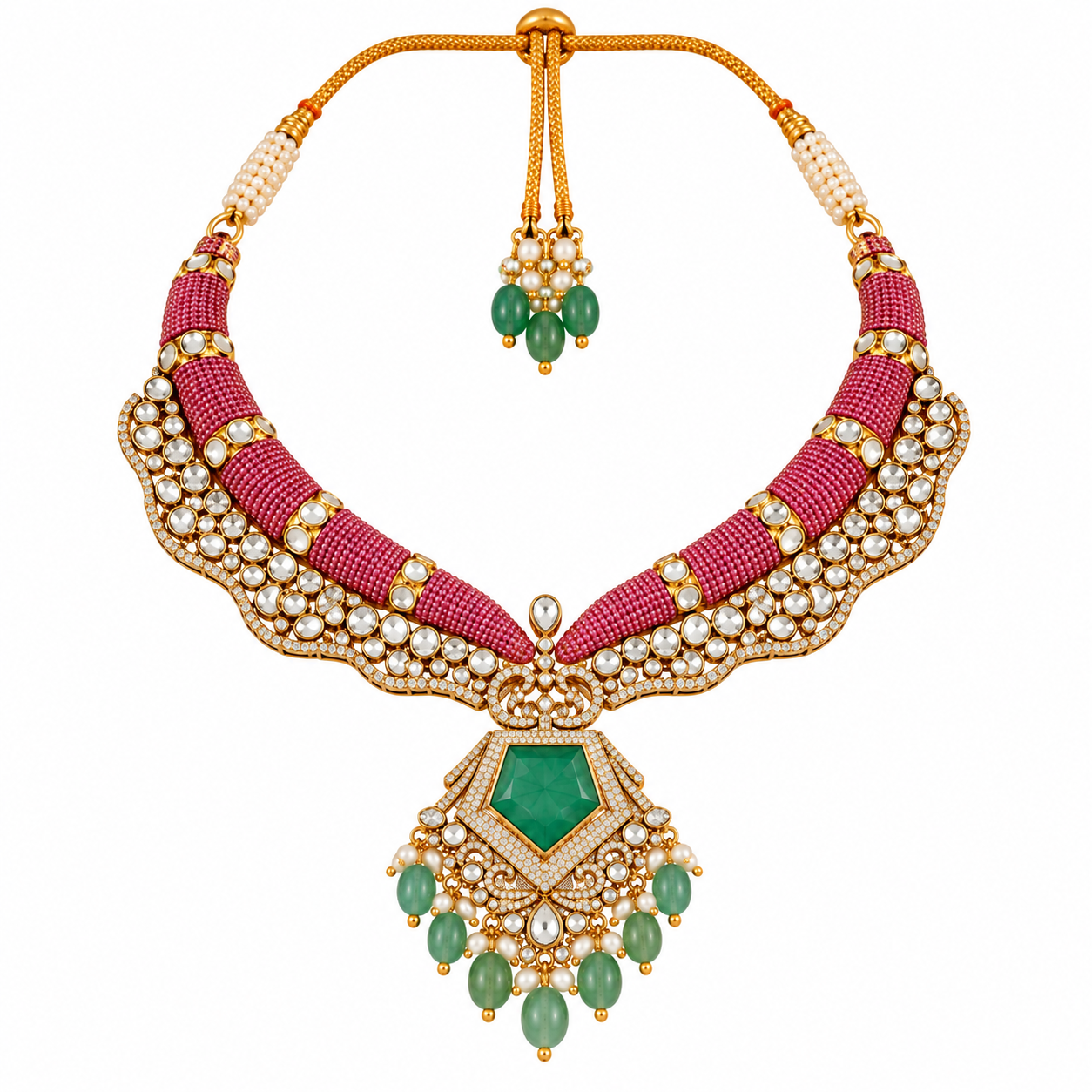 Emerald Pearl Statement Necklace Set