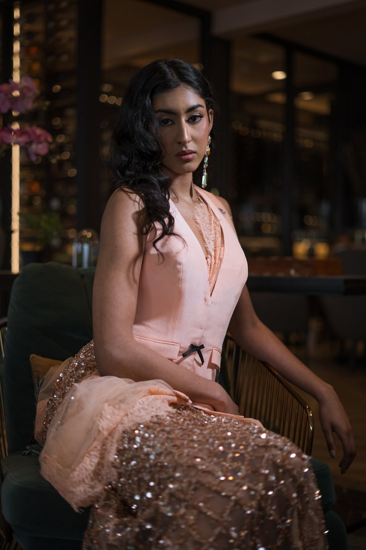 Zardosi Embroidery, Tulle & Silk, Pre-Stitched Saree Set, Waistcoat Silhouette