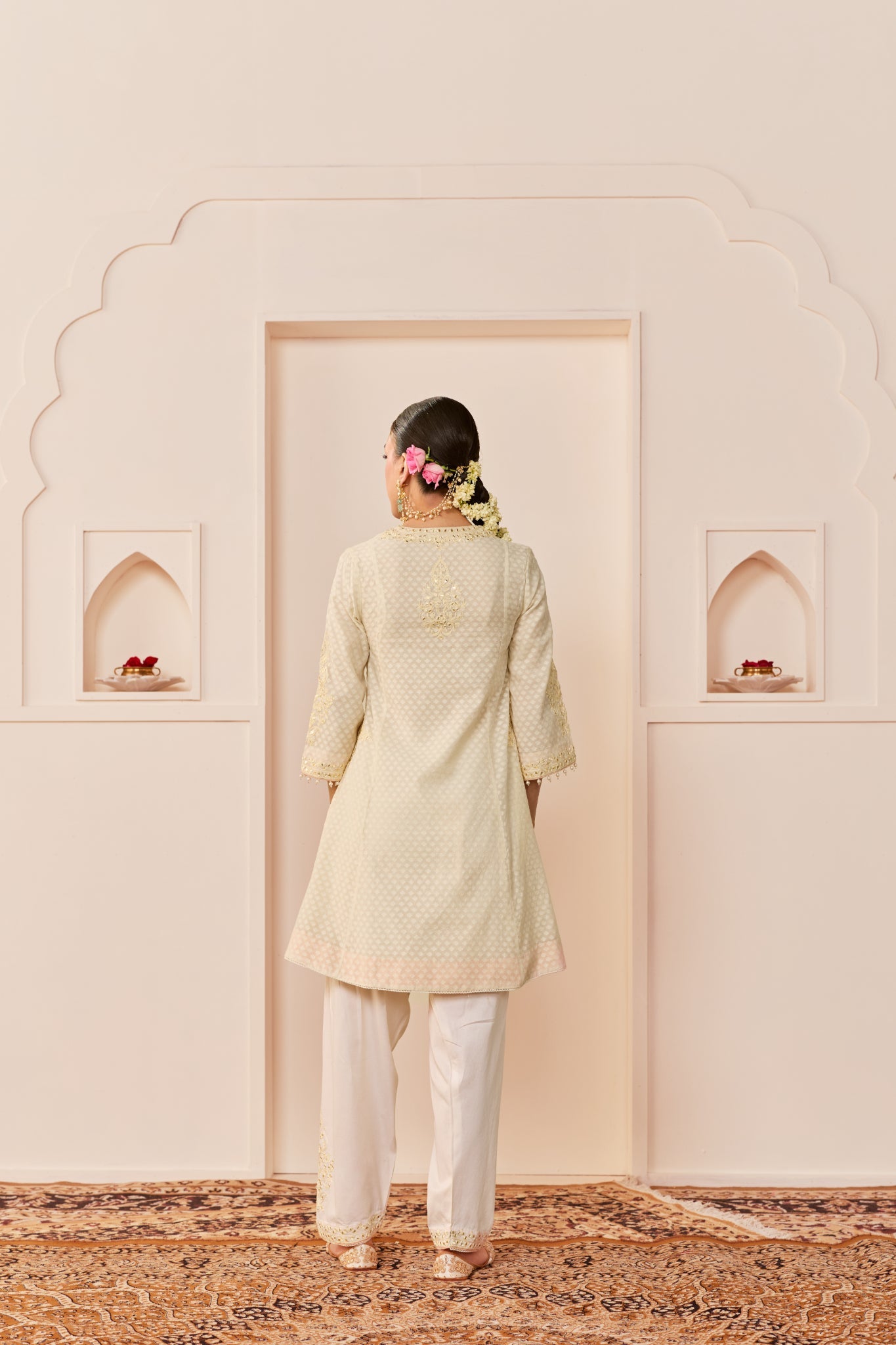 REEM - DAISY IVORY SHORT CHOGA WITH DOGRI SALWAR AND DUPATTA
