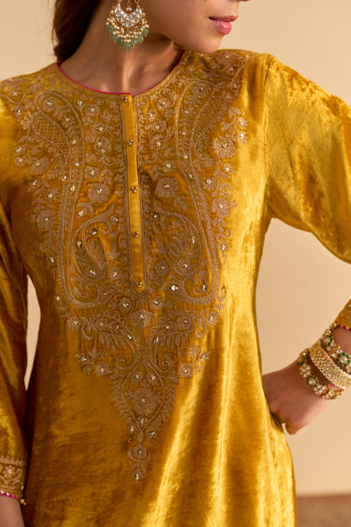 Mustard Velvet Kurta with Sharara Set for Festive Weddings