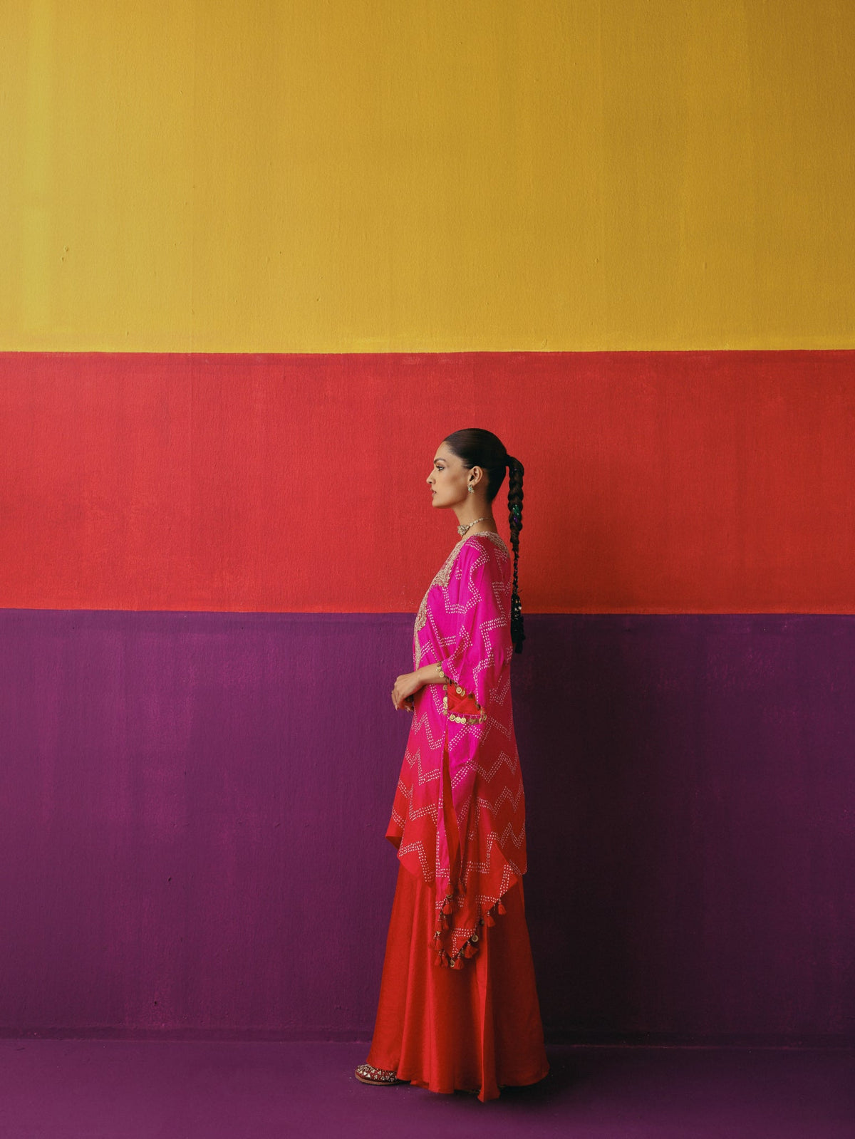 Zigzag Bandhni Kaftan with Sharara