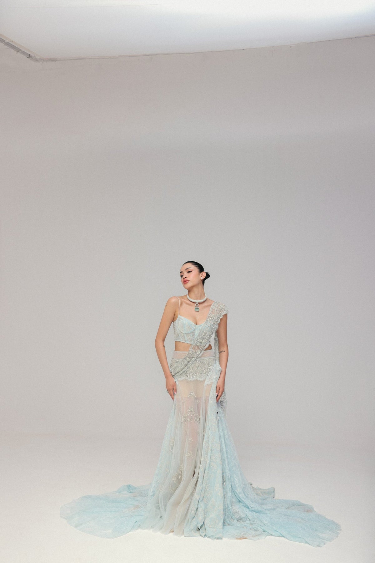 Cutdana & Zardosi Embroidery, Soft Tulle & Pure Georgette with Lace, Pre-Stitched Saree Set, Corset Silhouette